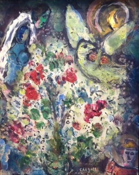 Les mariés et l'oiseau au bouquet, circa 1962 Marc CHAGALL