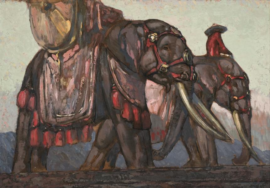 Eléphants royaux, citadelle de Hué, Annam, 1923