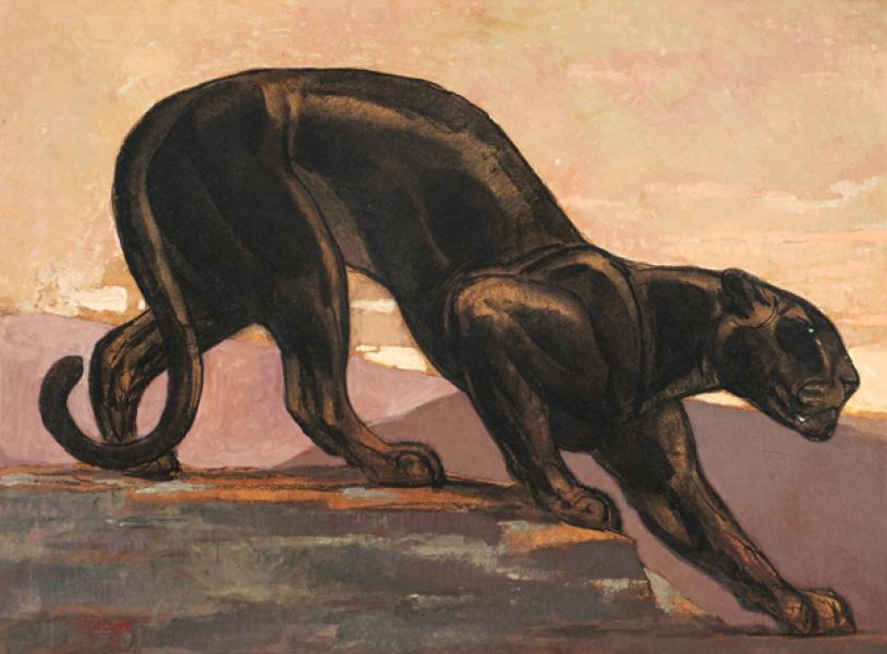 Panthère noire descendant d'un rocher, vers 1932 Paul JOUVE