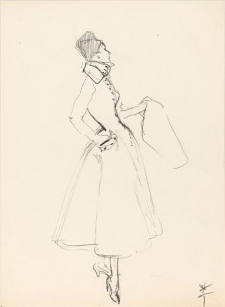 Dessin d’une robe de la maison Balmain, 1949