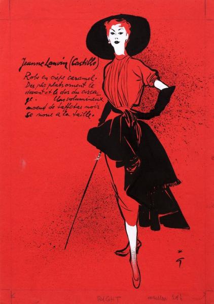 Dessin de mode, modèle de la maison Lanvin, mars 1952.