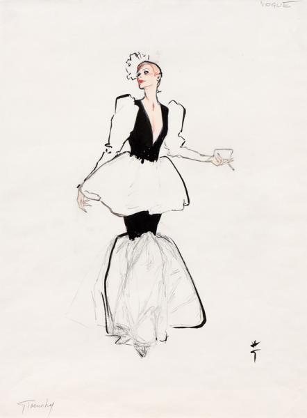 En robe de cocktail Givenchy. René GRUAU