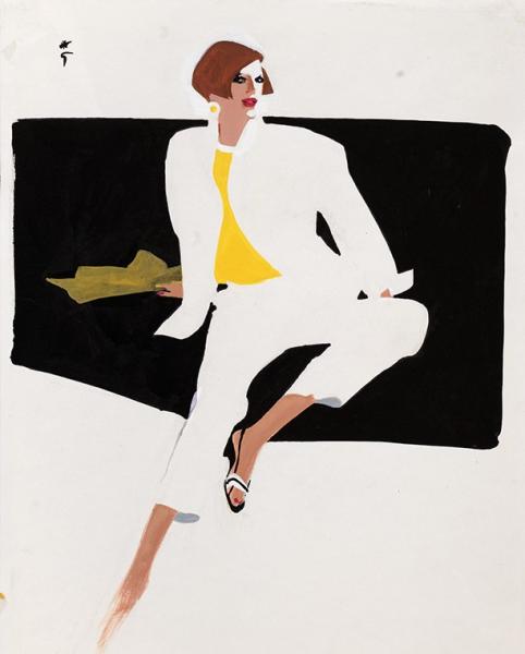 Tailleur blanc, coupe au carré René GRUAU