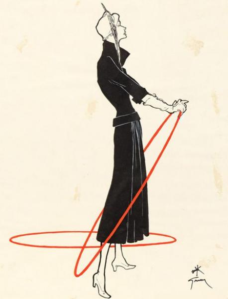 The long-waisted look», vers 1945. René GRUAU