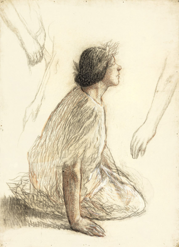 Muse laurée agenouillée et étude de mains, circa 1935 Henri MARTIN