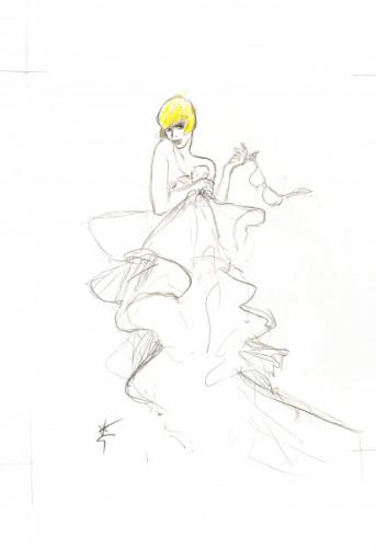 Presque nue... Projet pour la marque de lingerie Ortalion, maison Bemberg. René GRUAU