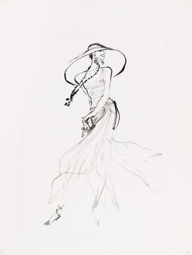Grand chapeau, robe virevoltante René GRUAU