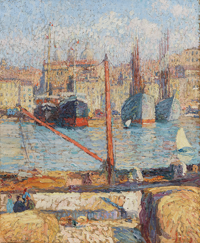 Tableau Imprimé Henri Martin "Lagny, Le Pont Et Les Bateaux-lavoirs" - Cadre Bois Prêt à Accrocher - Style Impressionniste - Neuf